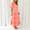 thumbnail image 5 of Riforla Women's Summer Button Down Shirt Dress Short Puffy Sleeve Tiered Ruffle Flowy Long Maxi Dresses Orange M, 5 of 7