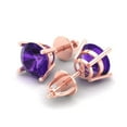thumbnail image 2 of 14K Solid Gold Screw Back Stud Earrings for Women | 3 cttw Round Cut Natural Amethyst | Rose Gold, 2 of 5