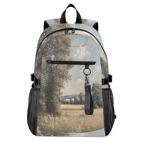 Full‑Print Casual Laptop Backpack, 20L Water‑Resistant Twill Tote Daypack with 14 Inch Computer Compartment for School Business Travel Grey Forest