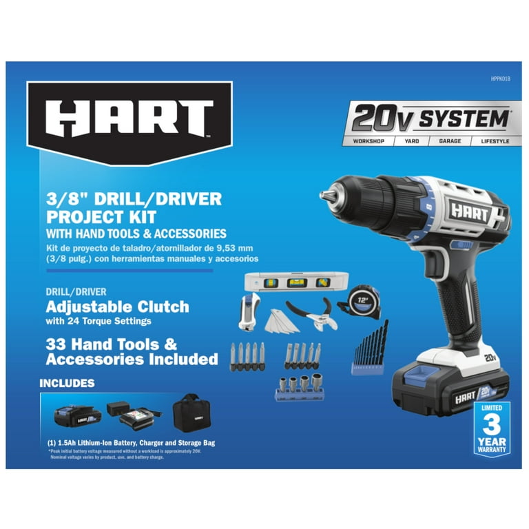 HART 20-Volt Cordless 3/8-inch Drill/Driver Kit, 1.5Ah Lithium-Ion Battery HART 20-Volt Cordless 3/8-inch Drill/Driver Kit, 1.5Ah Lithium-Ion Battery