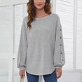 thumbnail image 2 of Camiseta de manga larga gris para mujer, cuello redondo, corte holgado, tejido suave y transpirable, agradable para la piel, talla M, 2 of 8