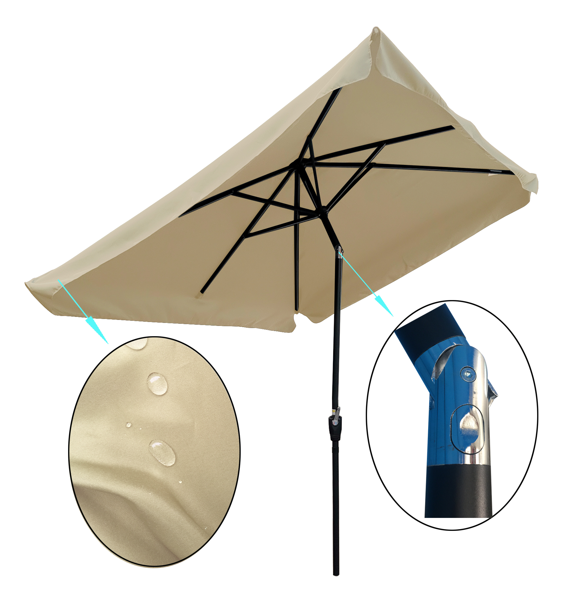 Rectangular Patio Umbrella Table Market Umbrella with Crank and Push