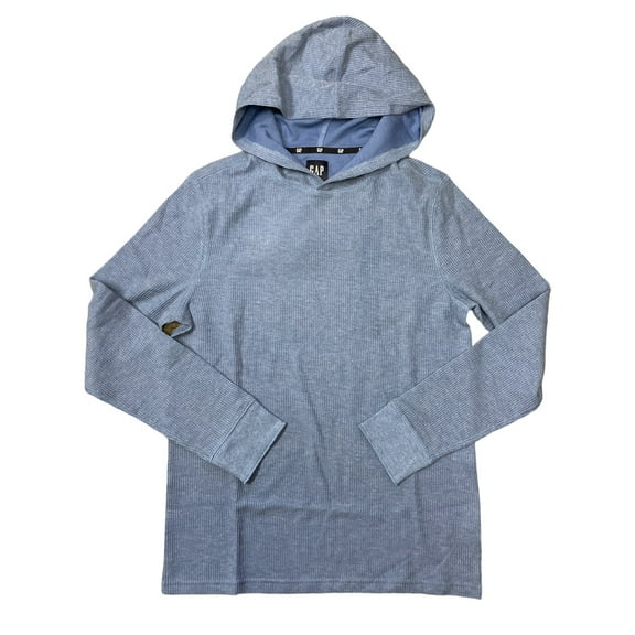 GAP Men's Long Sleeve Ribbed Texture Hooded Pullover (Heather Dutch Blue, XXL)