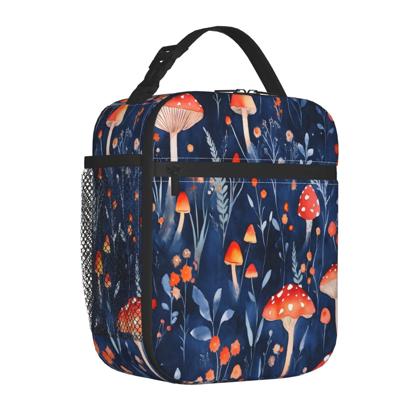 Lunch Bag For Women Men Insulated Portable Lunch Box Bento Box Office Picnic Travel Cooler Bag Red Mushrooms Coprinopsis Atramentaria