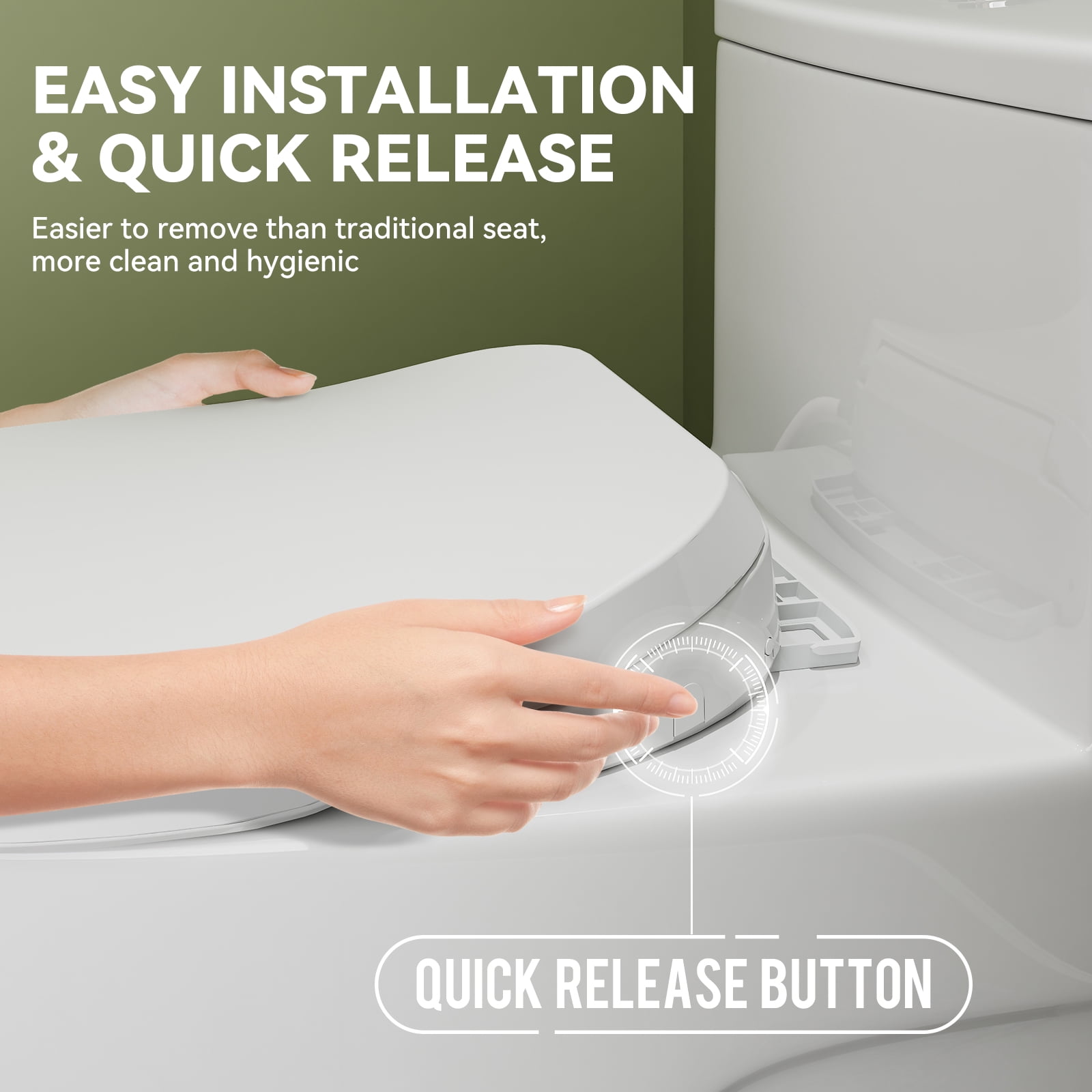HOROW Elongated Bidet Toilet Seat with Quiet-Close, Non-Electric Bidet Toilet Attachment Fits for T0338W Toilet, Adjustable Nozzles Seat White Side Button Control