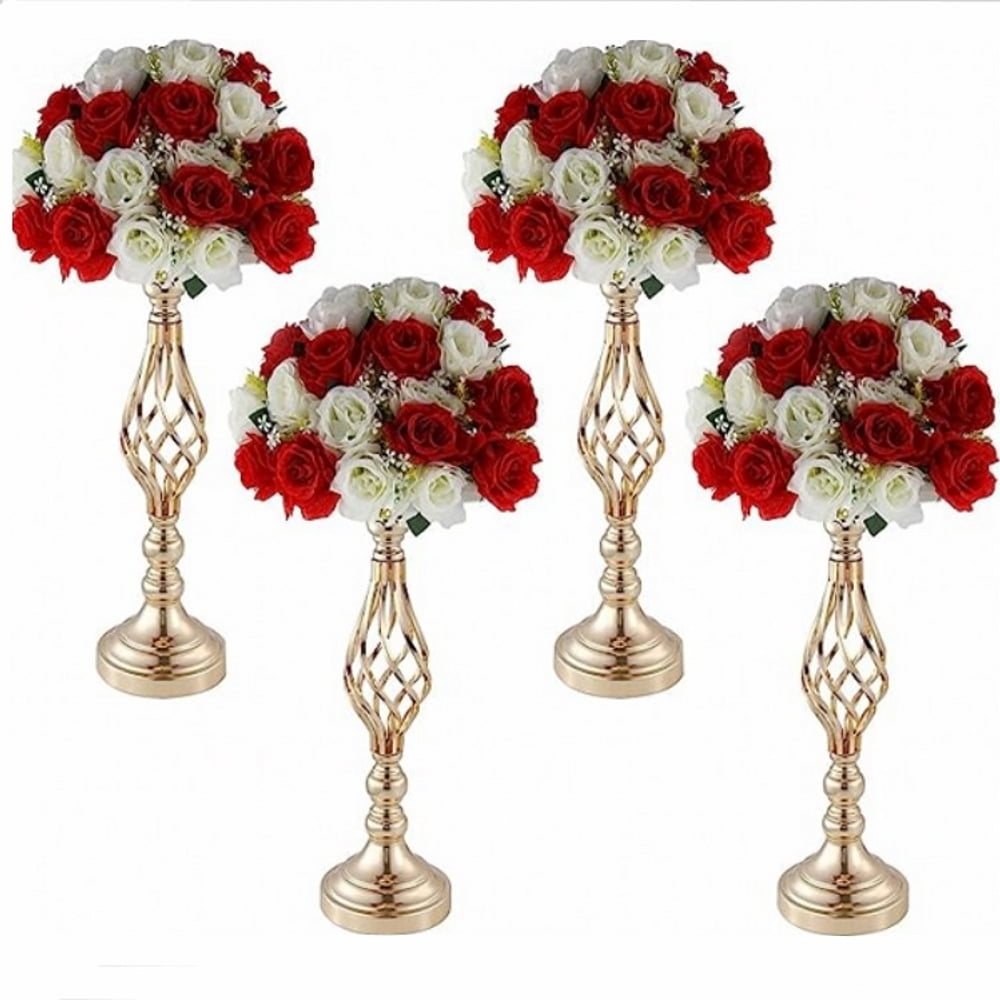 4pcs 18'' Tall Metal Gold Wedding Flower Stands Metal Vase Column Stand