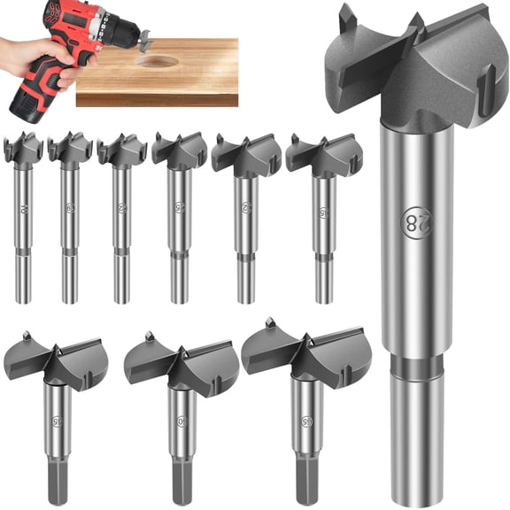 AEVXKHI 10PCS Forstner Drill Bit, Carbide Tipped Forstner Bit, 1/4 Inch to 3/8 Inch Shank Hinge Hole Drill Bit Wood Drilling Hole Saw Set, Woodworking Hinge Cutter Tool Kits for Wood Plastic Plywood