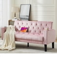 thumbnail image 2 of 62" W Loveseat Sofa w/ 2 USB Charger Ports and 2 Cupholders, Mid-Century Modern Tufted Pink Velvet Small Love Seat Couches for Compact Living Room, Bedroom, Apartment, Dorm, 2 of 9