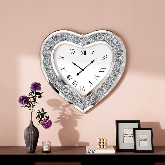 SHYFOY Luxury Modern Heart Shaped Wall Clock Decorative Mirrored Wall Clock for Living Room