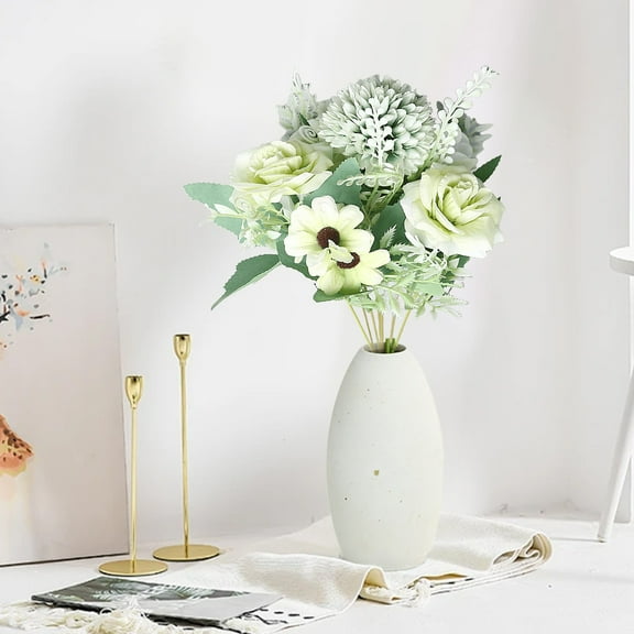 TOPRenddon Artificial Rose Bouquet for Wedding Centerpiece - Realistic Fake Flowers Eco-Friendly Home Decor, Mother's Day Gift, Valentine's Keepsake (12.2" White Plastic Roses)