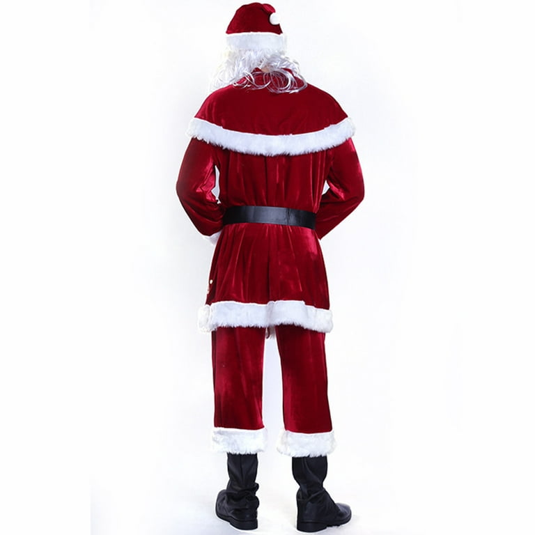 Hirigin Velvet Santa Claus Father Suit Christmas Costume Adult Fancy Dress  Full Set Christmas Sets (not include wig) 