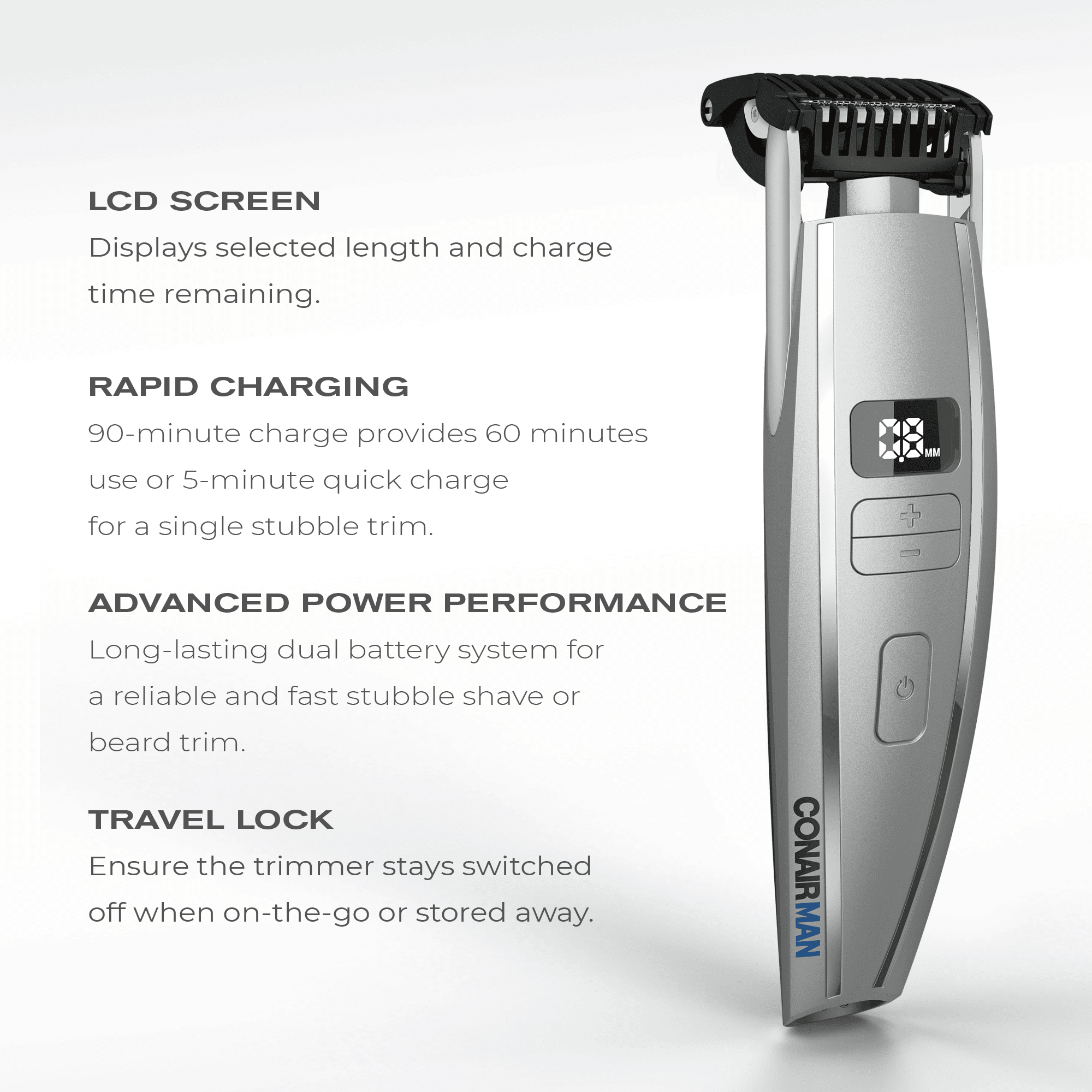 ConairMAN Beard Trimmer for Men, Cord/Cordless Digital Length Control Beard and Stubble Trimmer GMT980