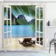 thumbnail image 5 of Cortina de ducha con diseño de océano, playa, palmeras tropicales, tortuga marina, gato, vela, flamencos, concha de coral, juego de cortina de ducha para decoración de baño, 5 of 5