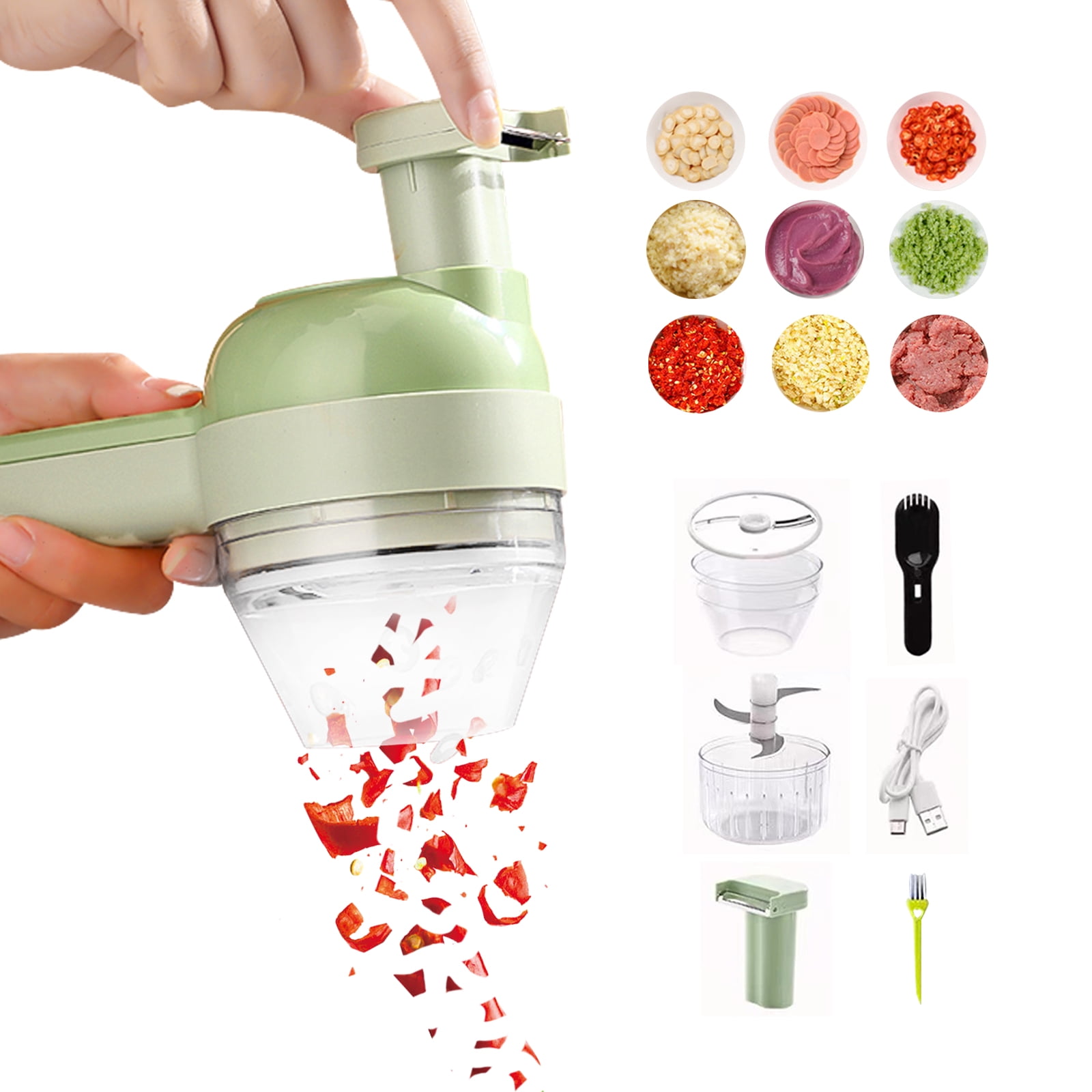 4 In 1 Electric Chopper Vegetable Cutter Set, Lychee Handheld Portable Vegetable Garlic Slicer