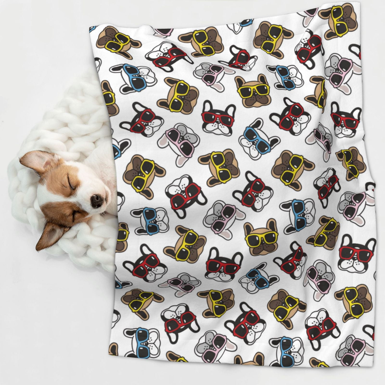 Naloa Bulldog Sunglasses Face Dog Blanket, 3 Sizes Cat Blanket for Indoor Cats Large Medium Small Dog Gifts-