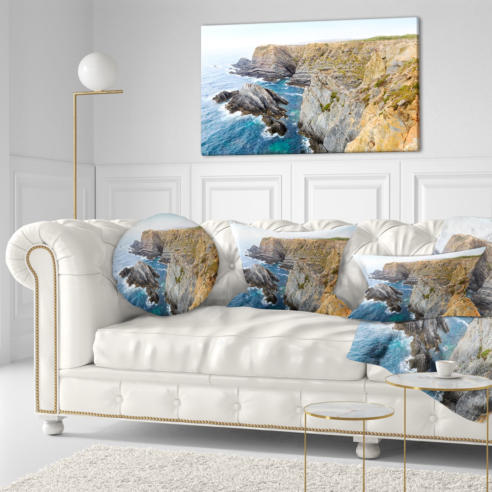 Designart 12" x 20" Blue Polyester Throw Pillow