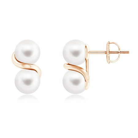 Angara Holiday Two Stone Freshwater Cultured Pearl Earrings Angara Holiday Two Stone Freshwater Cultured Pearl Earrings With Metal Swirl In 14k Rose Gold 6mm Se1326fwpr Rg Aa 6