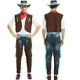 thumbnail image 6 of Celivon Cowboy Outfits For Men 5 Piece Hat+Scarf+Vest+Tshirt+Fringe Leg Warmer Set Vintage Texas Western Cowboy Themed Sets Casual Loungwear Dailywear, 6 of 8