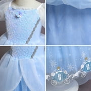 IBTOM CASTLE Little Girls Princess Halloween Cosplay Outfits for Kids Party Fancy Dress up Long Evening Gown 4-5 Years Cinderella Blue