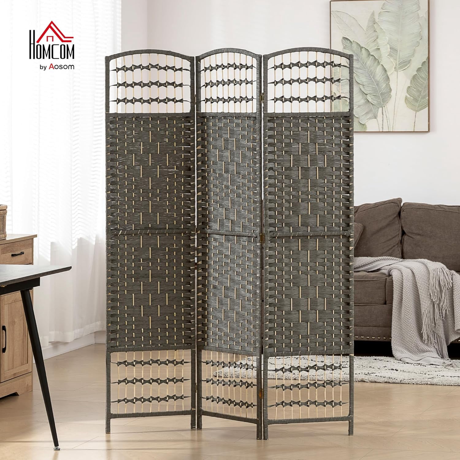 NIUMU 3 Panel Room Divider, Folding Privacy Screen, 5.6' Room Separator, Wave Fiber Freestanding Partition Wall Divider, Dark Gray