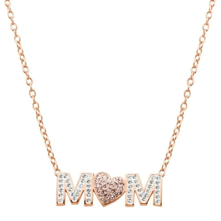 Heart Shaped Swarovski Crystal - Luminesse 'Mom' Pink Heart Necklace with Swarovski Crystals in 18kt Rose Gold-Plated Sterling Silver