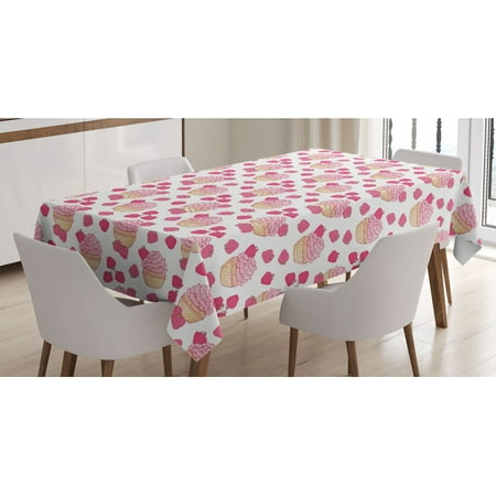 

Cupcake Tablecloth Doodle Strawberry Baked Goods Butter Cream Desserts Cake Design Rectangle Satin Table Cover Accent for Dining Room and Kitchen 60 X 90 Pale Pink Peach Pink by Ambesonne