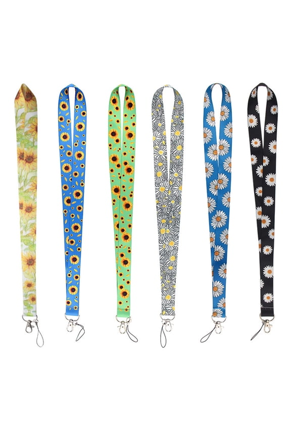 Small Daisy Sunflowers Keychain Key Lanyards for Women Girls Teachers Aesthetic Neck Lanyards Strap for Keys ID Badge Multicolor Preppy School ID Lanyards, 5pcs