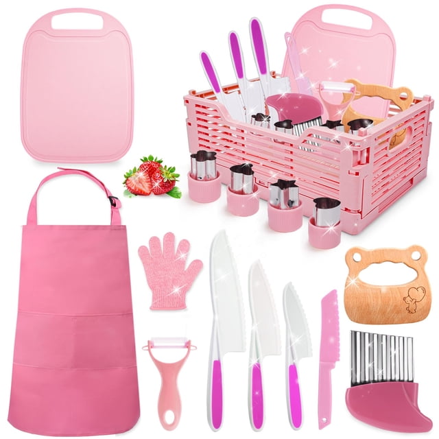 Juego de cuchillos de cocina Montessori Toys Windidi con delantal y guante