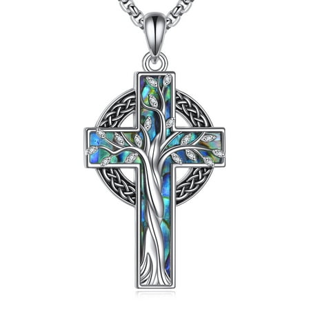 Tree of Life Necklace 925 Sterling Silver Cross Pendant Abalone Shell Jewelry Gifts For Women