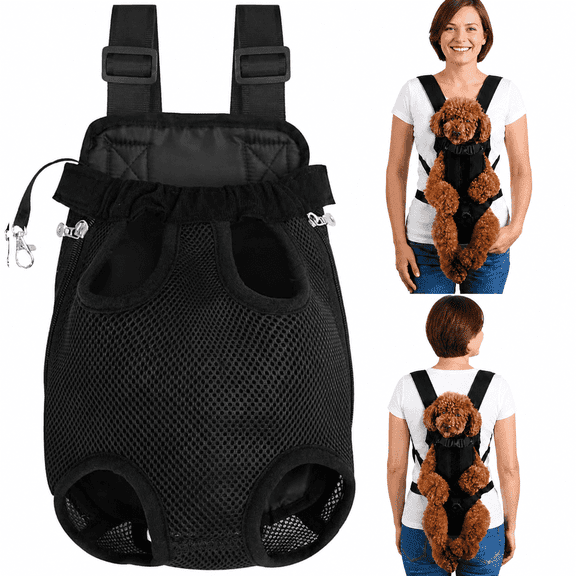 PENG Dog Backpack Carrier,Adjustable Pet Carrier, Legs Out Dog Sling Carrier,Wearable Small Dog Carrier, Puppy Carrier For 10 To 16 Lbs Dogs,Black,For Walking,Hiking,Camping