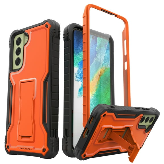 ExoGuard For Samsung Galaxy S21 FE Case, Phone Case with Screen Protector and Kickstand (Orange)