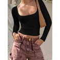 thumbnail image 3 of Womens Long Sleeve Shirts Crop Tops Fall Fashion 2025 Square Neck Going Out Basics Tees Y2k Clothes Black S, 3 of 5