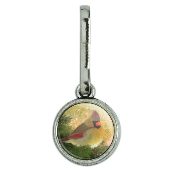 Christmas Holiday Cardinal Bird Antiqued Charm Clothes Purse Suitcase Backpack Zipper Pull Aid