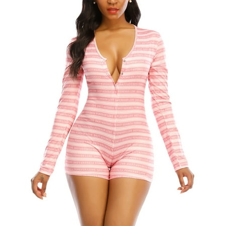 

UKAP Womens V-Neck Bodysuit Jumpsuits Polka Dot Onesies Long Sleeve Pajama Sleepwear Loungewear Casual Bodycon Short Romper