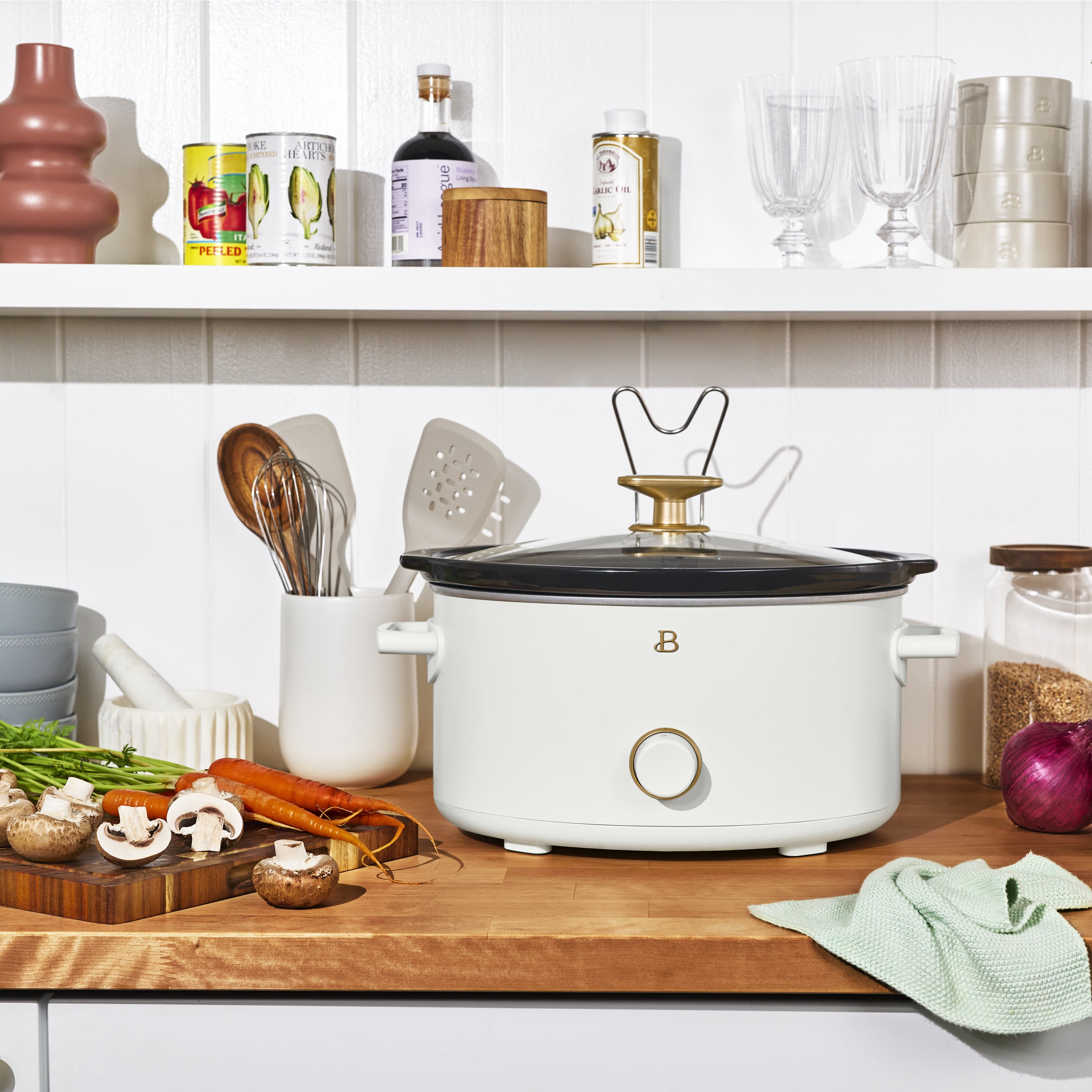 Beautiful 8 Qt Manual Slow Cooker, White Icing by Drew Barrymore