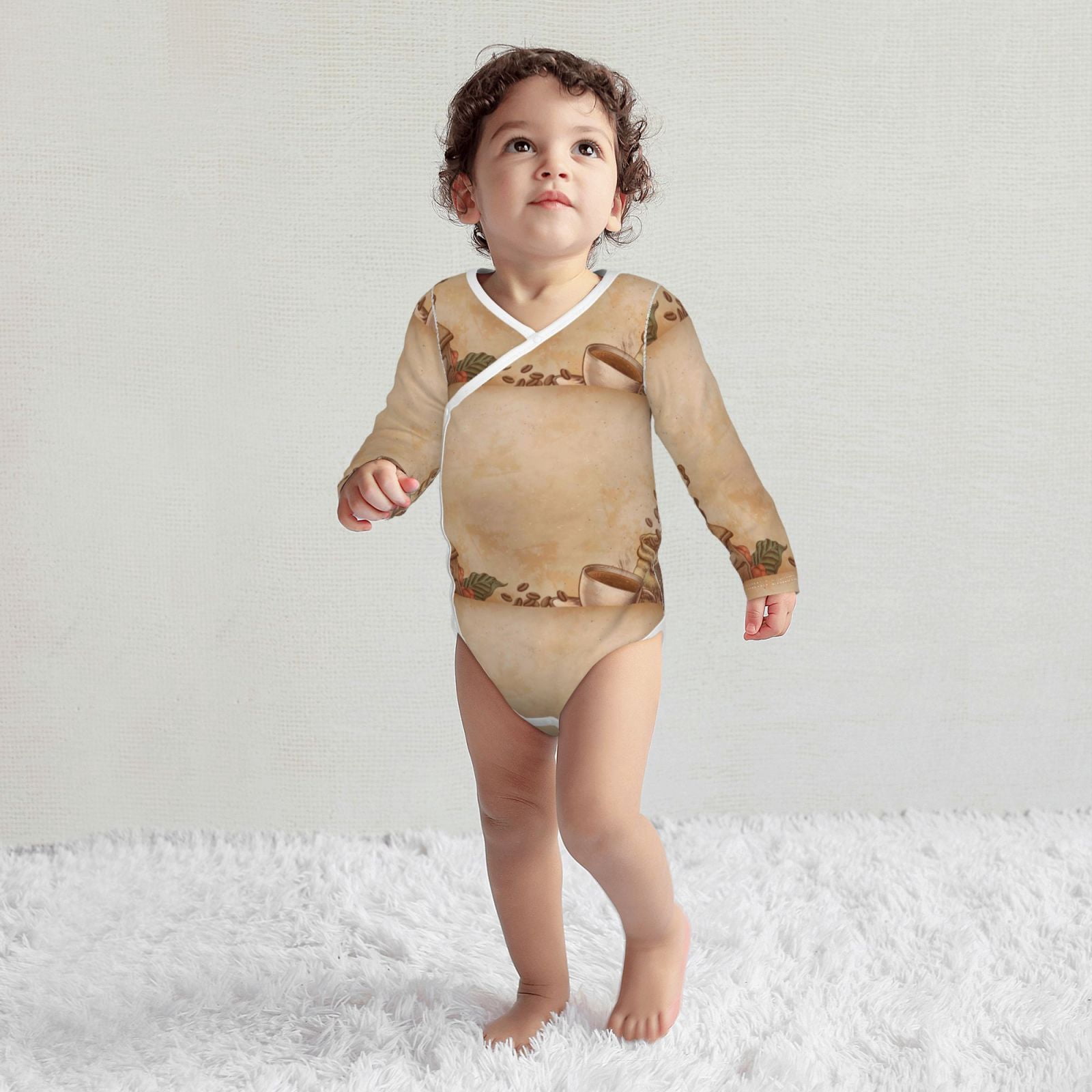 Xecao Engraved Coffee On Kraft Paper Print Baby unisex-baby Cotton Long-sleeve Bodysuits-18 Months