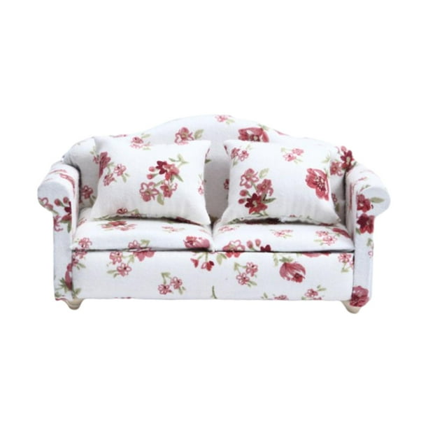 LATRAT Canapé pour maison de poupée 1:12 - Modèle miniature - En tissu - Motif floral - Avec coussins - Accessoires - Motif floral - Mini meuble avec LATRAT Canapé pour maison de poupée 1:12 - Modèle miniature - En tissu - Motif floral - Avec coussins - Accessoires - Motif floral - Mini meuble avec