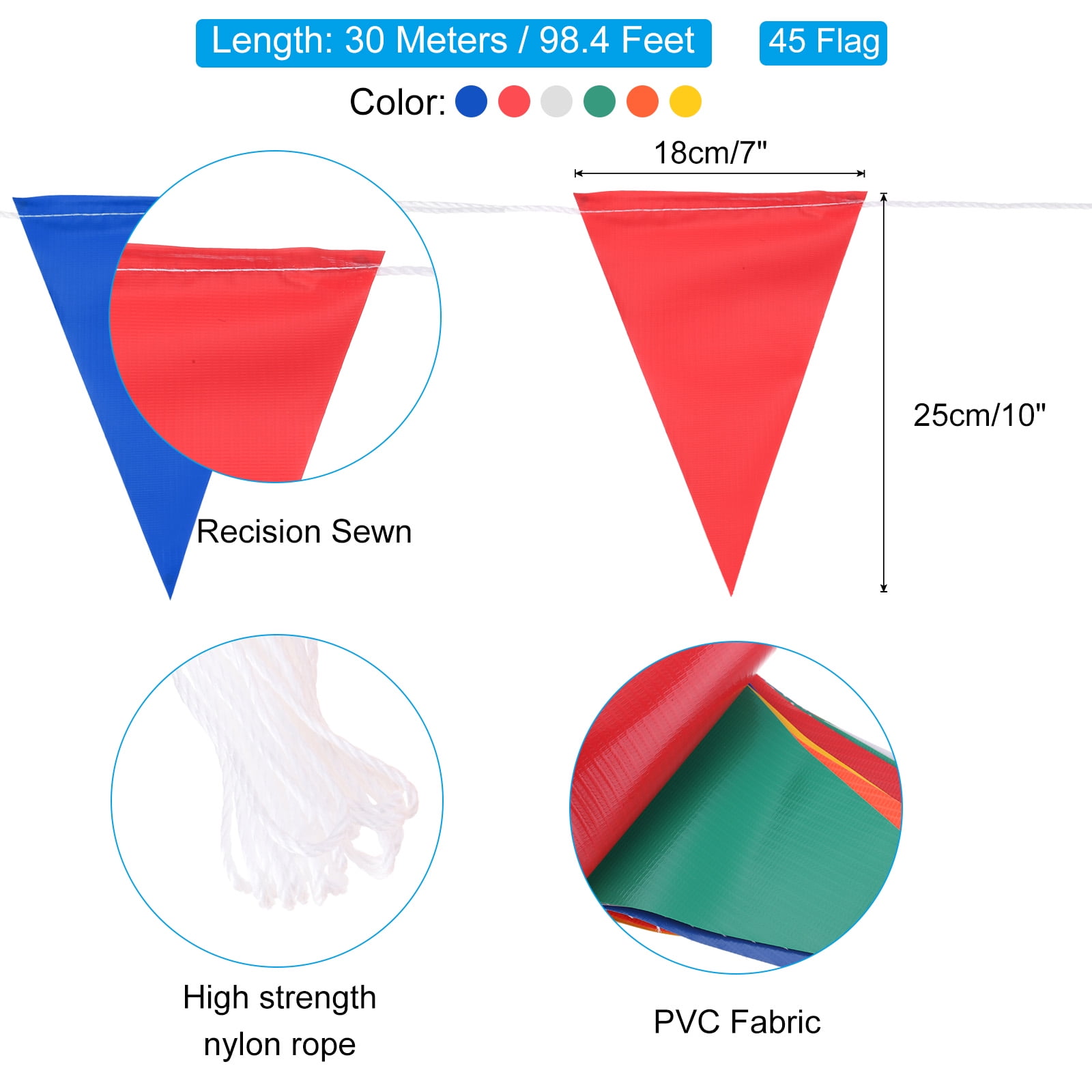 Uxcell 100ft Pennant Banner Flags, Warning Flagging Banner Safety Flag Barrier Signs, 45 Flags Assorted Colors