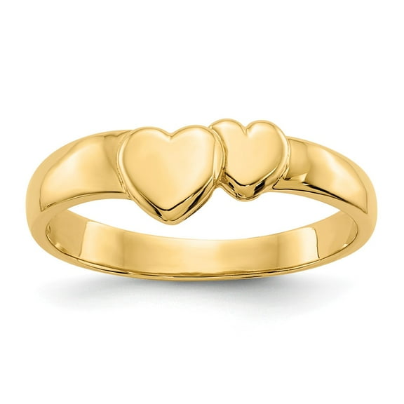 Real 14kt Yellow Gold Gold Polished Adjoining Hearts Ring Size: 6; for Adults and Teens; for Women and Men