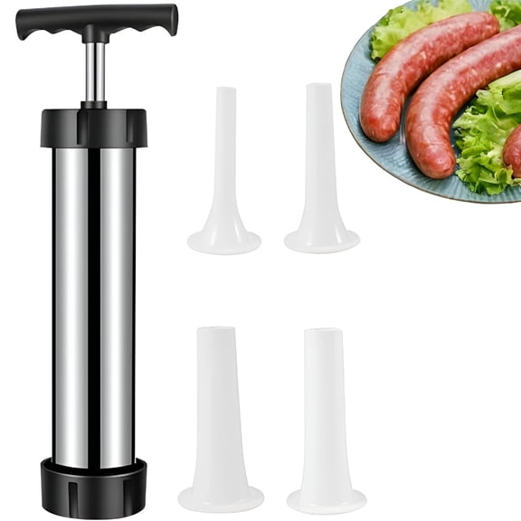 ZEPARO Sausage Maker Meat Stuffer Kit: Stainless Steel Manual Sausage Stuffer Machine with 4 Stuffing Tubes,Meat Stuffer Gun Sausage Making Kit,Hand-Made Sausage Press Filling Tools Salami Maker