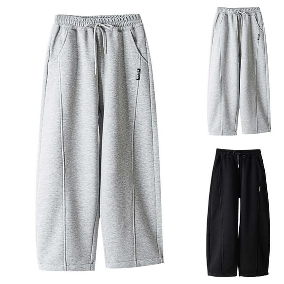 YUEHUA Kid Girl's Wide Leg Sweatpants Elastic High Waisted Loose Baggy Pants with Drawstring Pockets, Size 14-15 Years