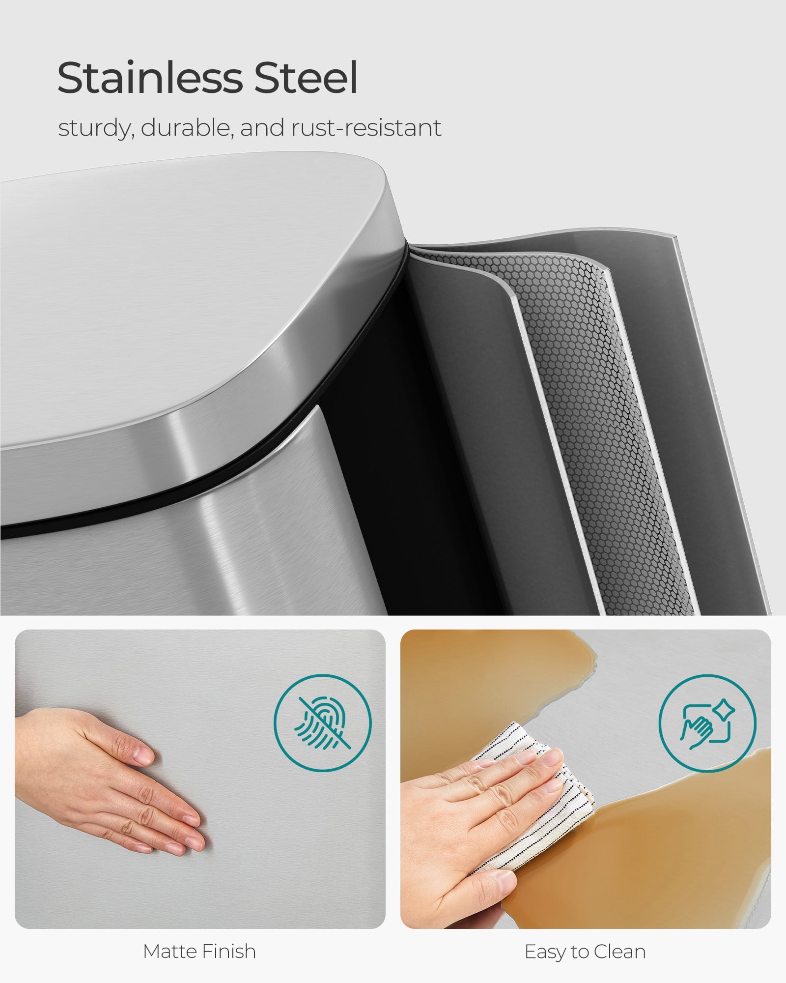 8 Gallon Kitchen Trash Can with Lid Stainless Steel Garbage Can Recycling Rubbish Bin Silver