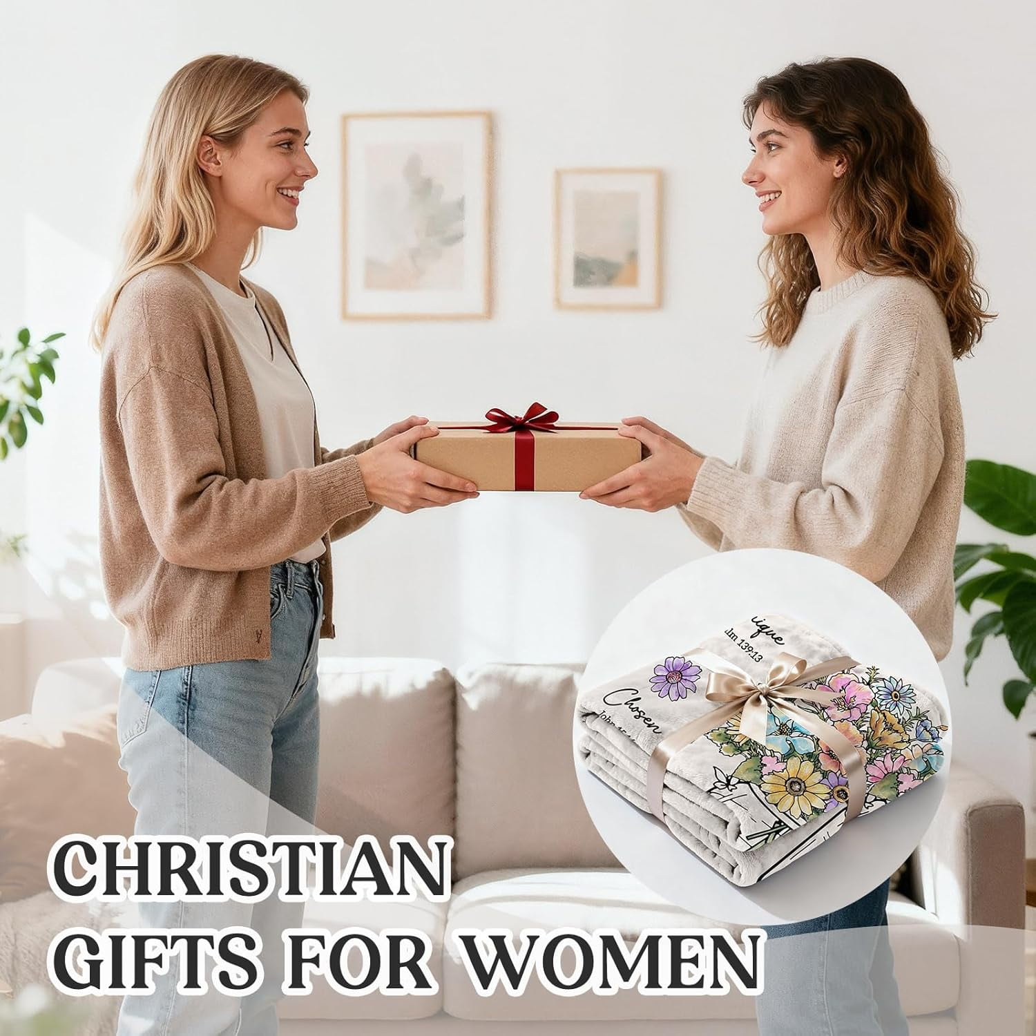 Christian Gifts for Women, 60 x 80 Christian Blanket with Flowers, Inspiration Gifts for Women, Encouragement Religious Gifts, Faith Birthday Blanket for Women, Mothers Day Christmas Easter