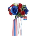 thumbnail image 2 of Ramo de rosas artificiales patrióticas: flores decorativas de mano para el Día de la Independencia con cinta de la bandera, pétalos con textura realista para decoración del hogar o celebraciones., 2 of 5