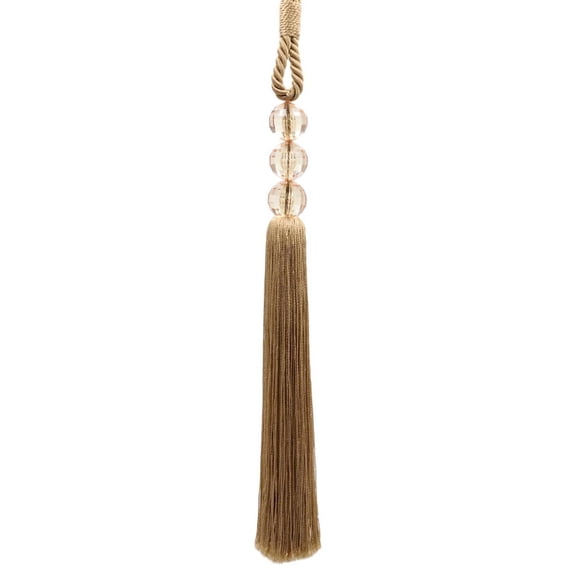 DECOPRO Elegant Acrylic Crystal Curtain & Drapery Tassel Tieback with Faceted Beads, Tassel Length 9 1/2" (24cm), Spread 28" (71cm) # TBCRYS095, Dark Beige #801B (Dark Brown Beige) Sold Individually
