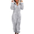 thumbnail image 1 of Women Winter Fluffy Fleece Hooded All In One Jumpsuit, 1 of 2