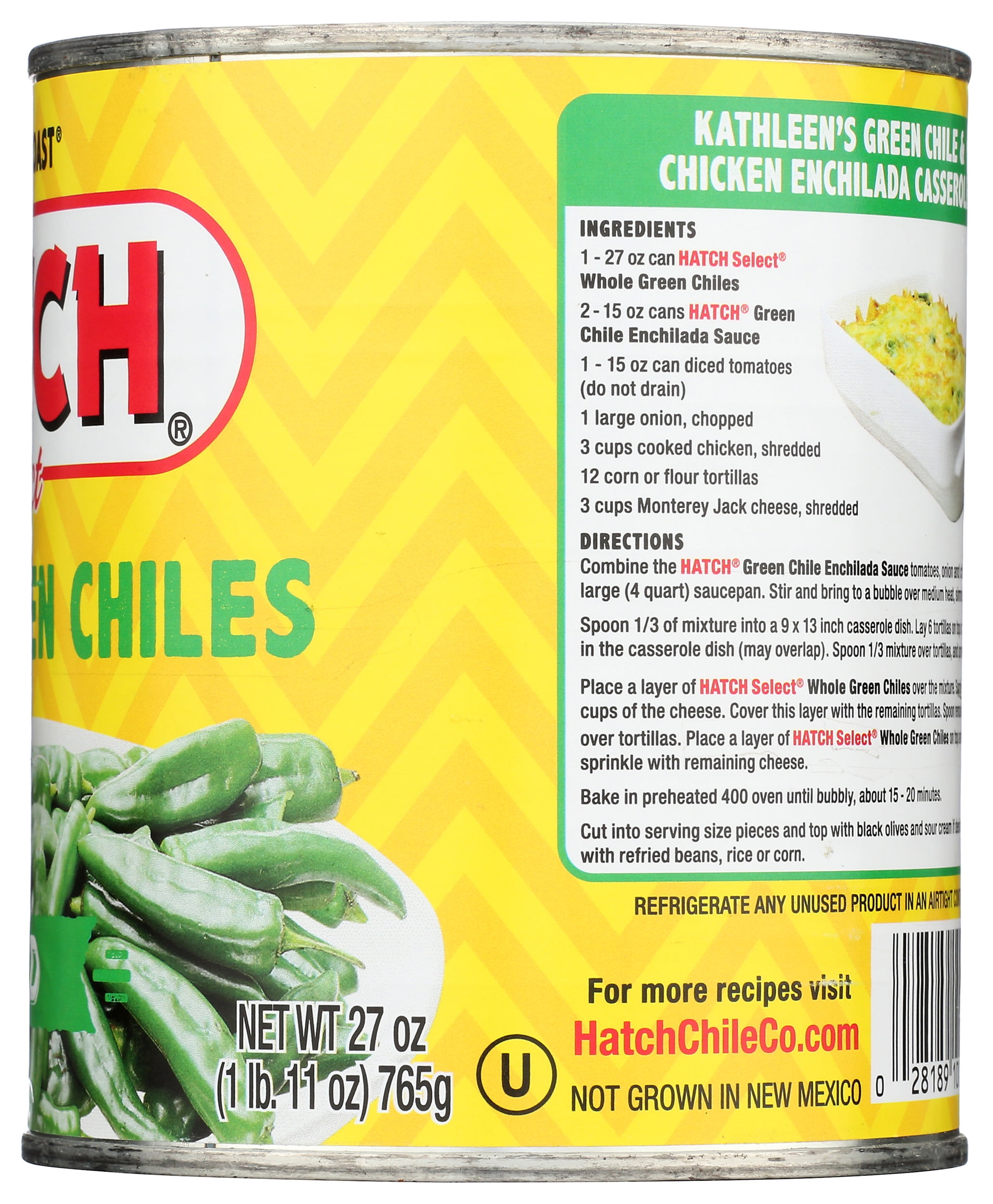 Pack of 6, Hatch Mild Whole Green Chilies, 27 oz