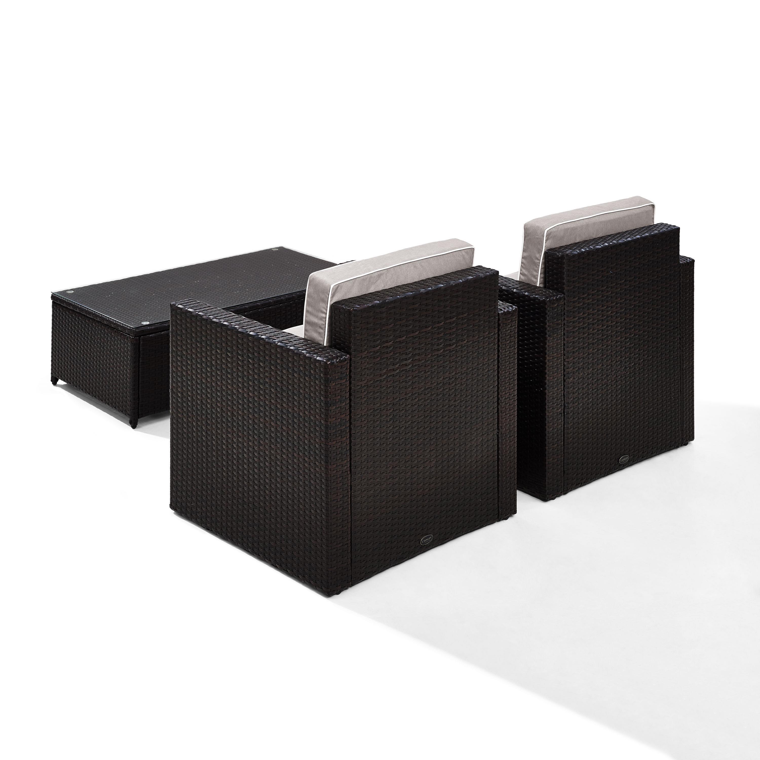 Crosley Palm Harbor 3 Piece Wicker Patio Conversation Set in Brown and Gray - image 3 of 7