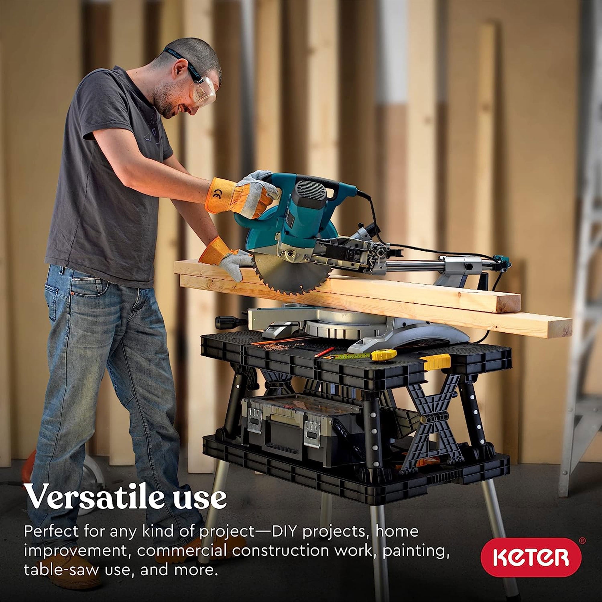 Keter Portable Folding Table Tool Storage Stand Workbench Sawhorse