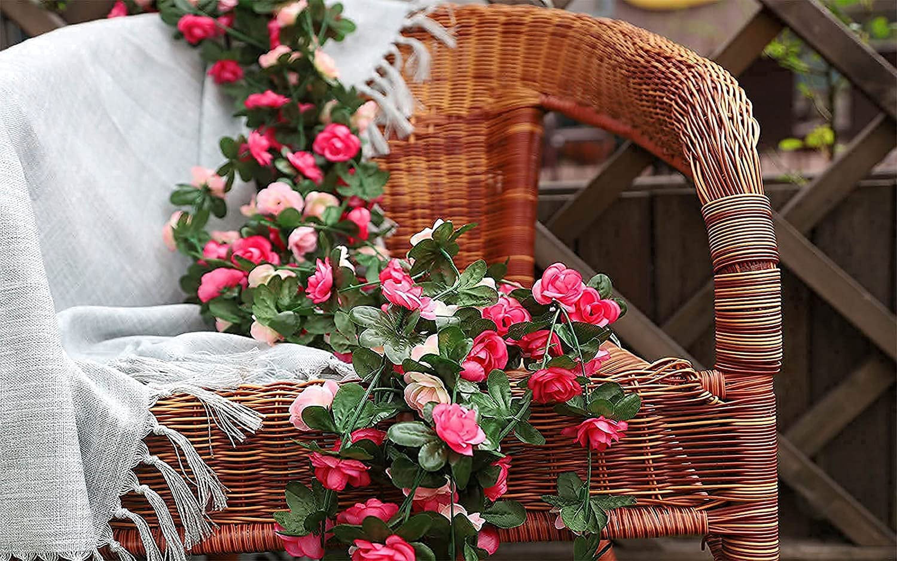 Clearance 2 Pack 16.4 FT Fake Rose Vine Flowers Plants Artificial Flower Hanging Rose Ivy Home Decor Pink